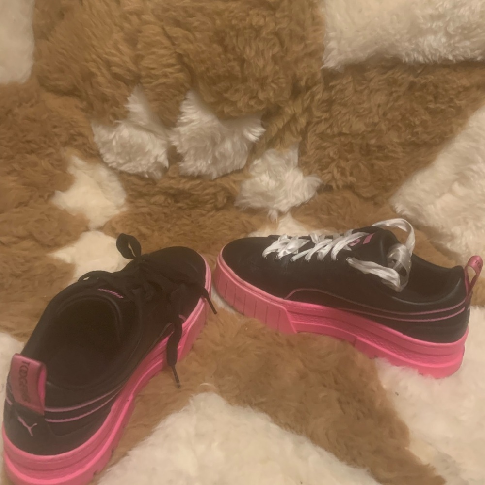 Black and Pink Platform Pumas